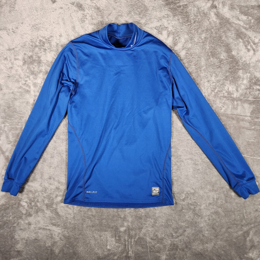 Nike Shirt Mens Medium Nike Pro Combat Blue Fitted Mock Neck EUC 389658-493